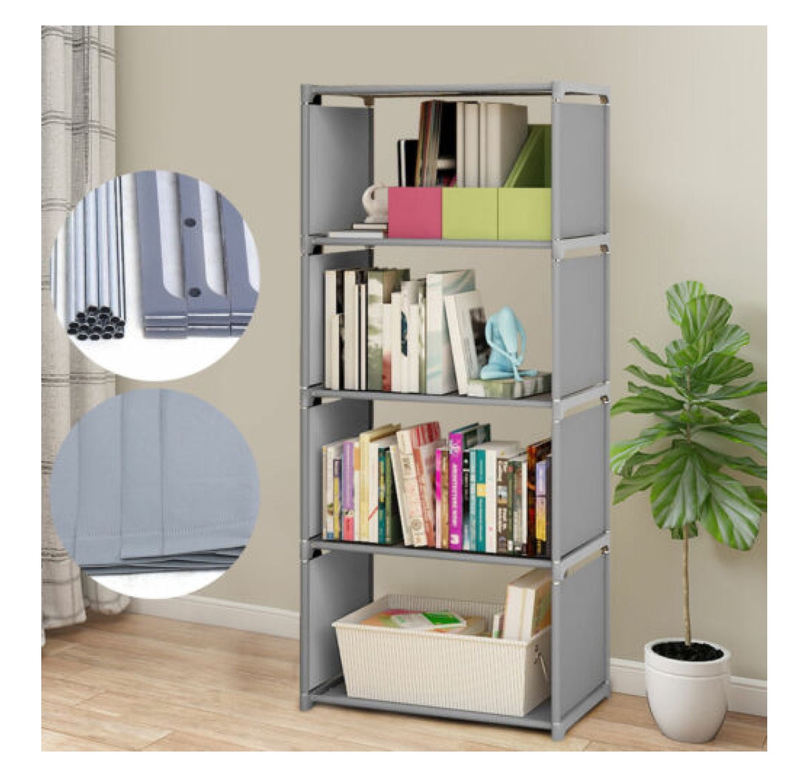 WANCQ Bookshelf, 4 Tier Industrial Rustic Wood Bookcase,Shelving Unit