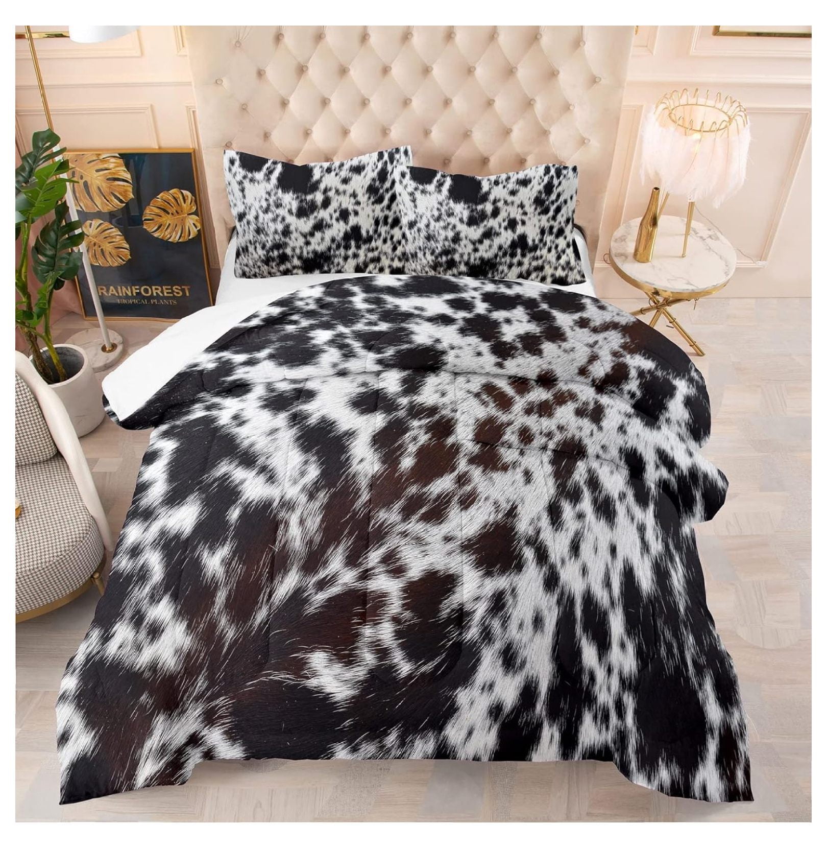WANCQ Cow Print Bedding Sets for Kids,Black and White Cow Print