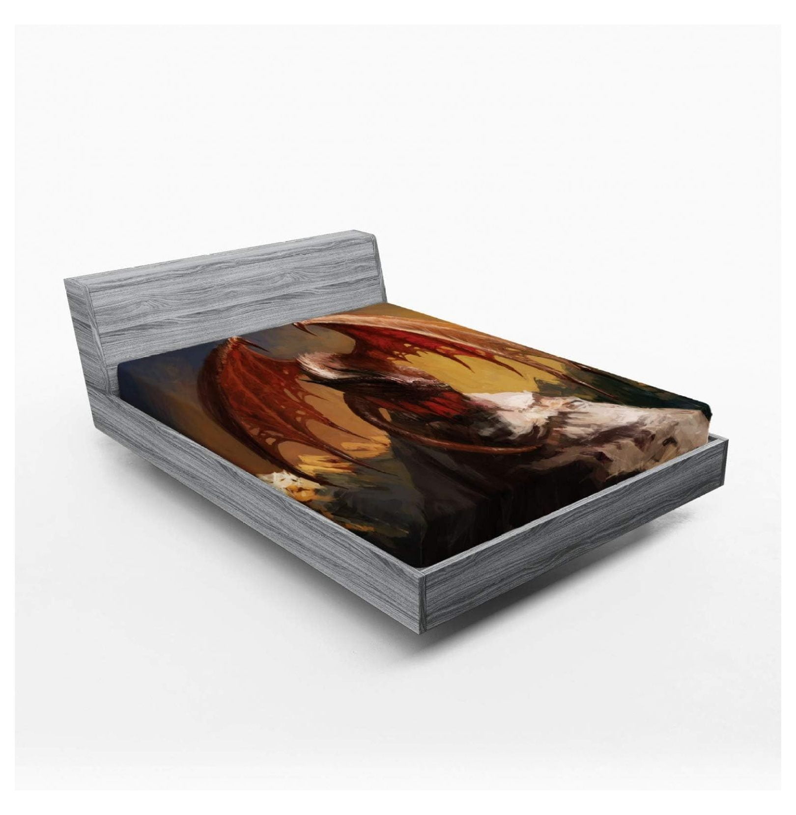 WANCQ Dragon Fitted Sheet, Malicious Dragon on Mountain Reflecting His