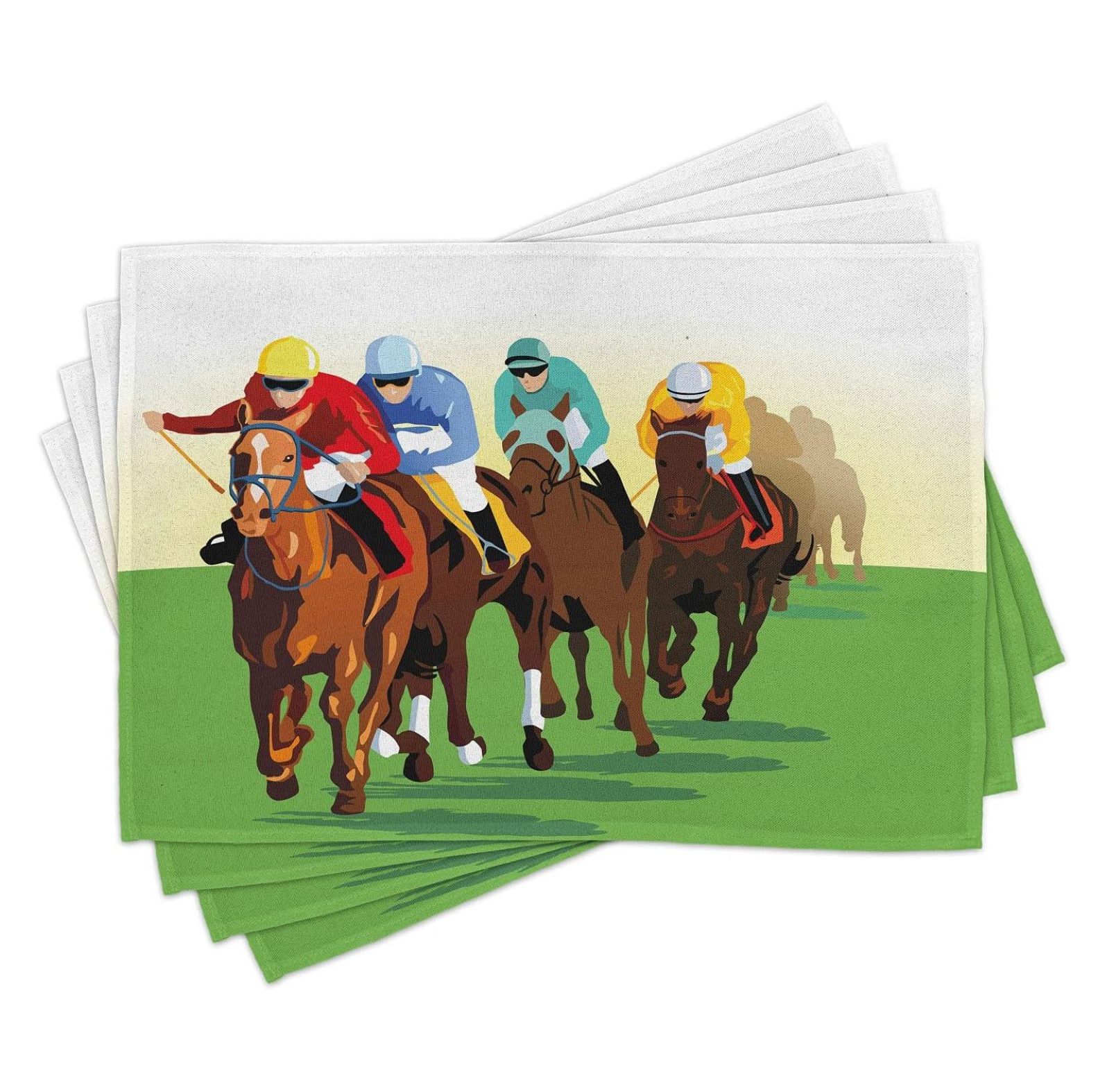 WANCQ Horse Place Mats Set of 4, Vibrant Colorful Competitive Scene ...