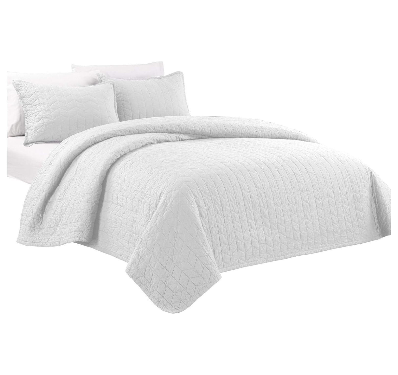 WANCQ Madrid 3-Piece Vintage Washed Solid Cotton Quilt and Shams Set ...