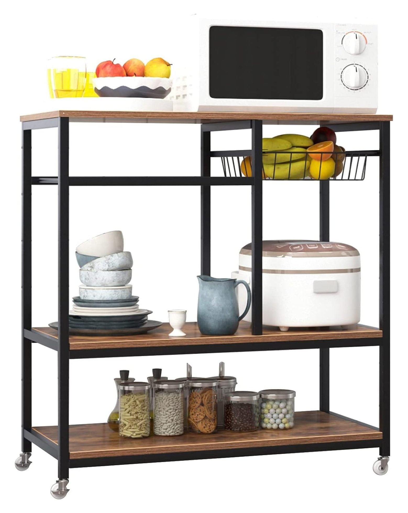 WANCQ Microwave Carts for Kitchen with Storage 3 Tier Rolling Bakers