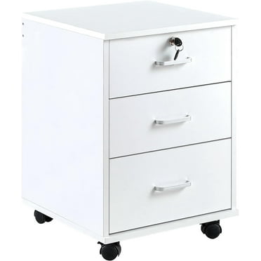 WANCQ Mobile Office Cabinet with 3 Drawers(1 Lockable), Under Desk Rolling Vertical File Cabinet with 4 Wheels for Letter/Legal /A4 Size Documents, Wooden Storage Cabinet for Home Office (White)