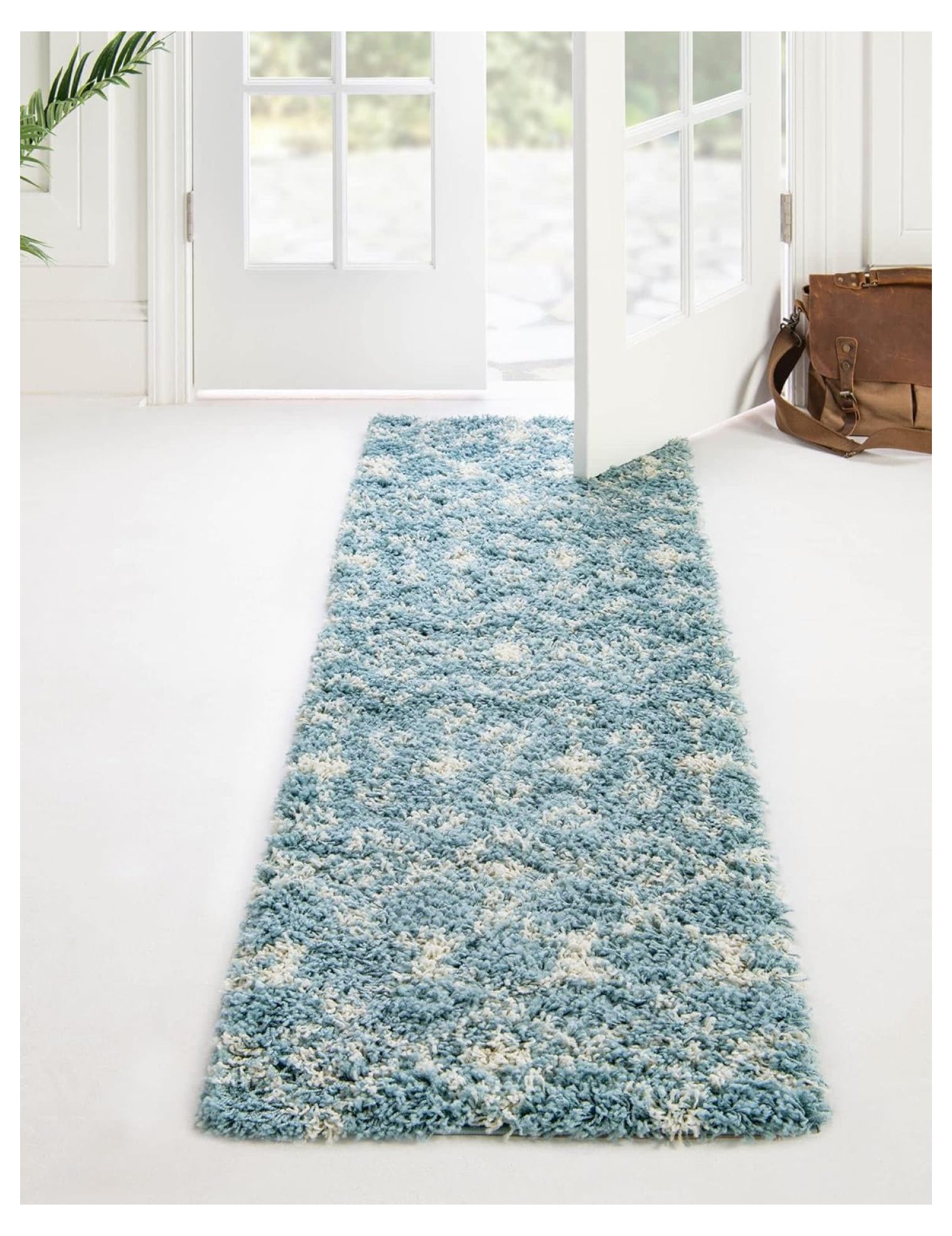 WANCQ Moroccan Trellis Shag Collection Rug 2' x 7' Runner Light Blue Shag Rug Perfect for