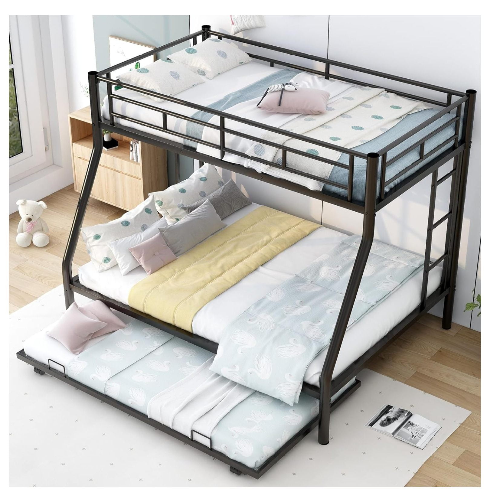 WANCQ Over Full Triple Bunk Bed with TrundleTriple Bunk Beds, Sturdy
