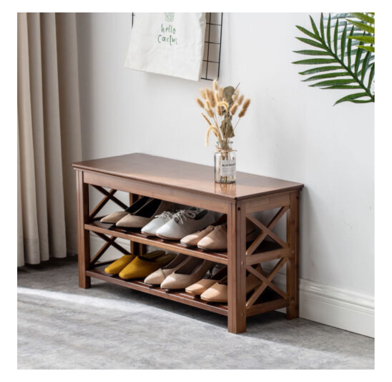 WANCQ Rack 2Tier Bamboo Shoe Storage Shelf Shoe Rack Shoe Bench For