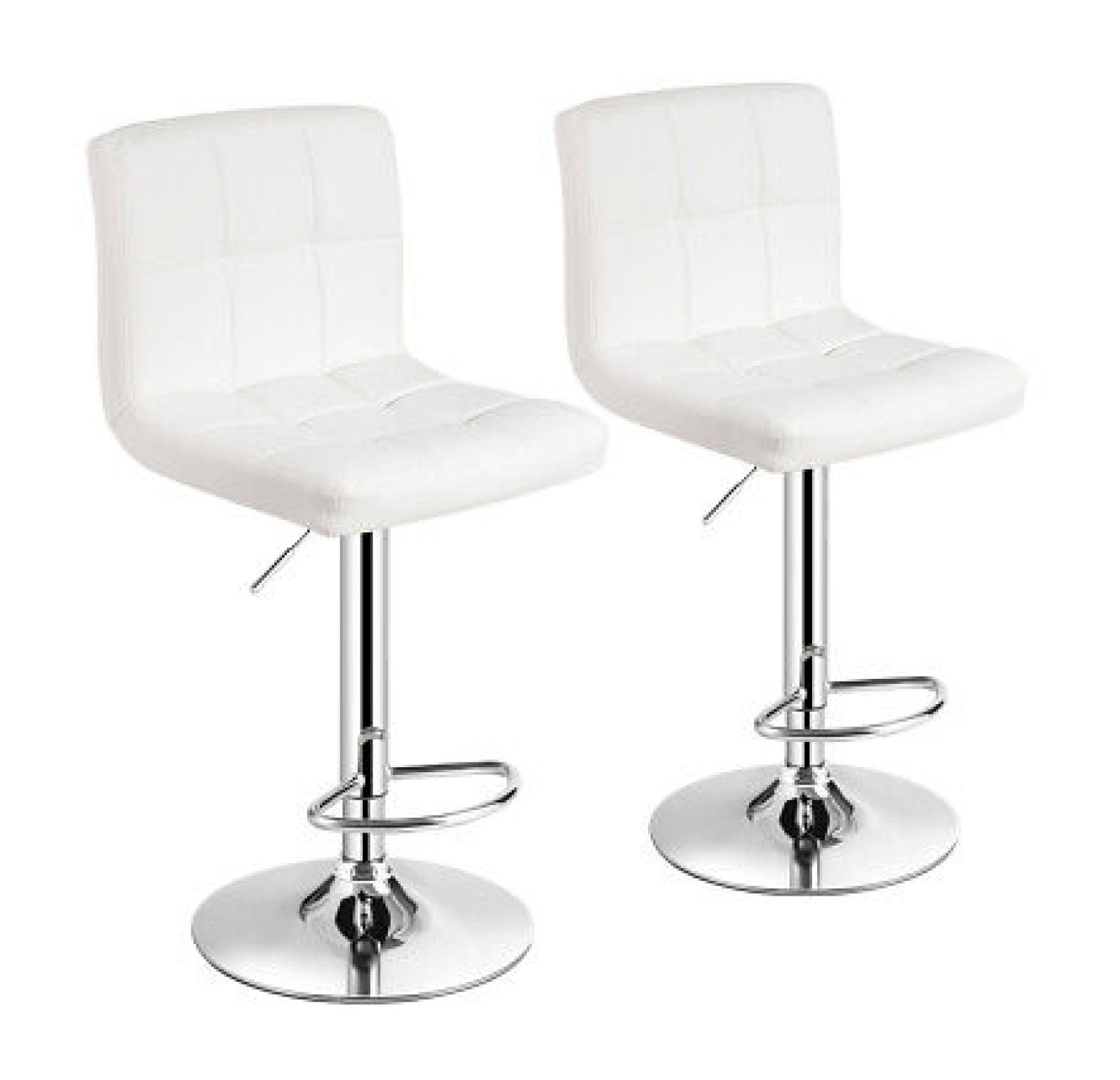 White Adjustable Swivel Metal and Leather Bar Stools Set