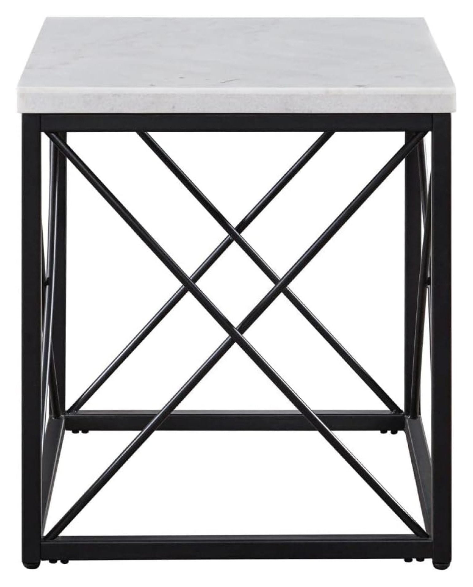 Skyler 26.5'' White Marble Top Square End Table with Black Iron Base