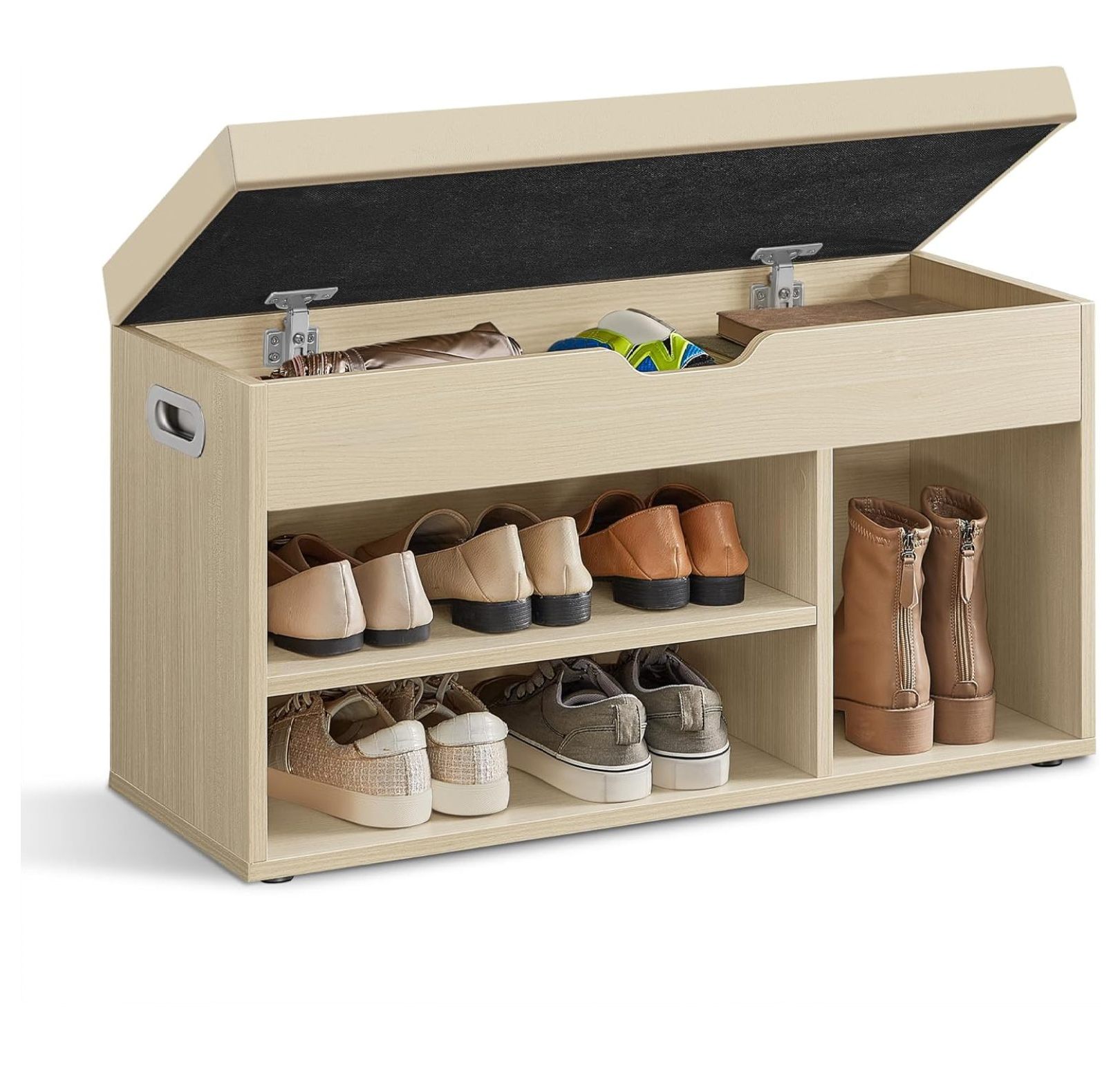 WANCQ Storage Bench with Cushion Shoe Bench with Padded Seat 3 Compartments Hidden Storage Shelves Hallway Bedroom Load Capacity 330 lb 11.8 x 31.5 x 17.3 Inches Natural Beige ULHS030K02 Walmart