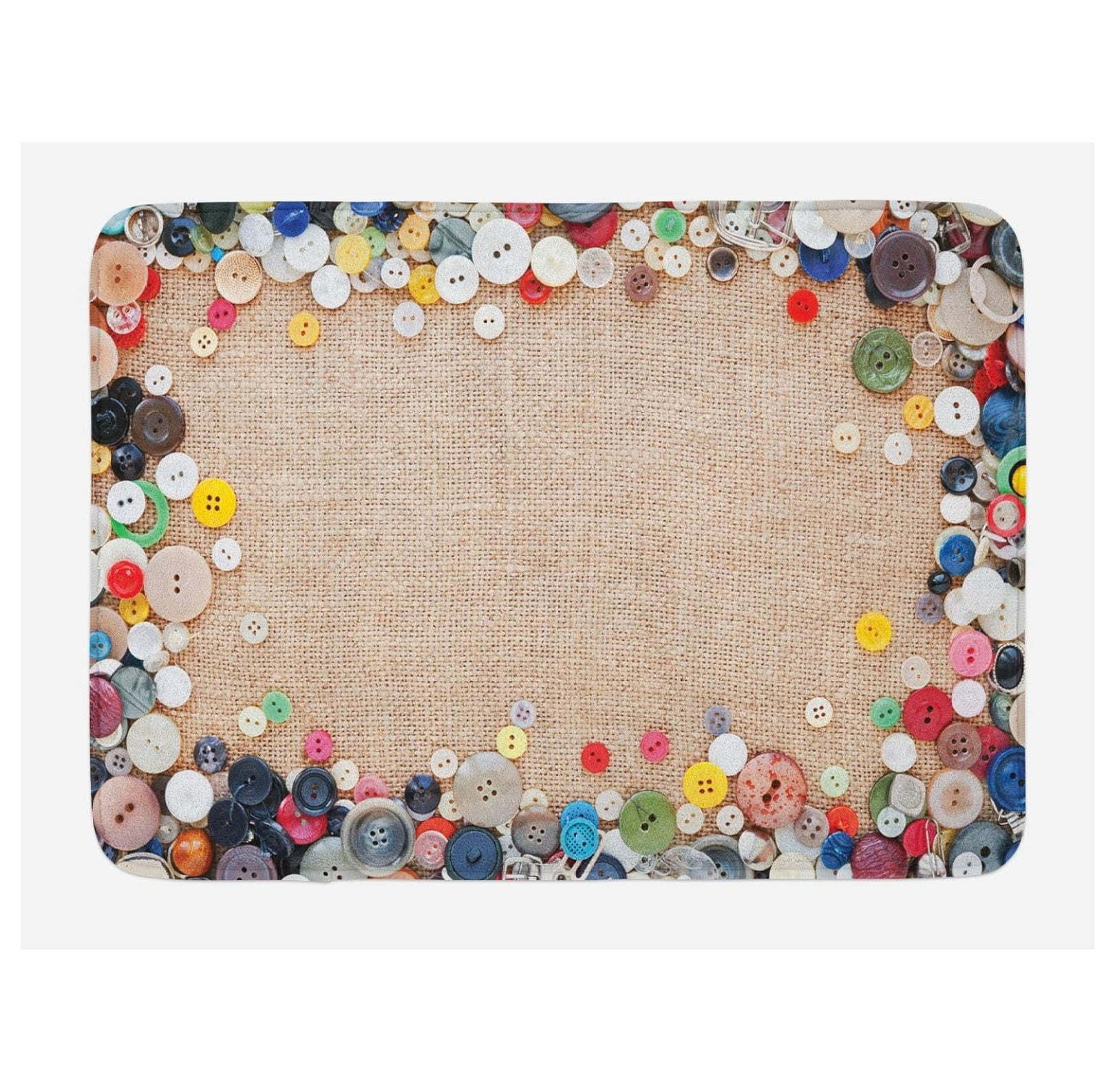 WANCQ Vintage Bath Mat, Buttons Group Design Texture Canvas Sewing