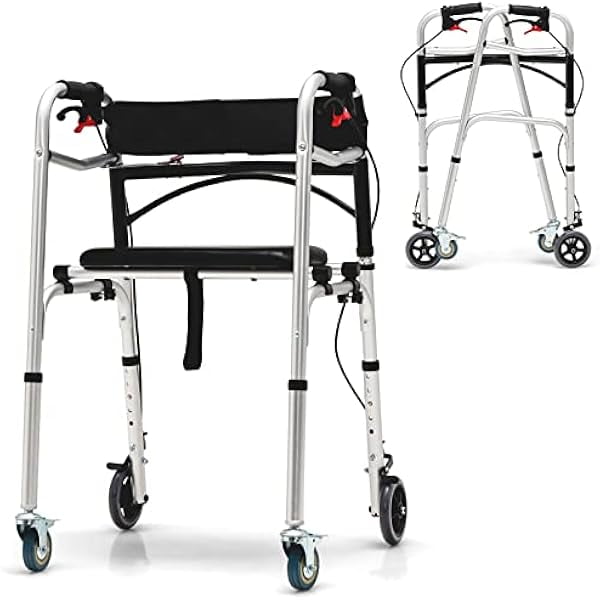 WANCQ Walkers for Seniors, 2Button Folding Walker with 5” Lockable
