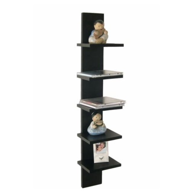 WANCQ Walnut Brown Finish Wooden Column 5 Tier Wall Shelf Display