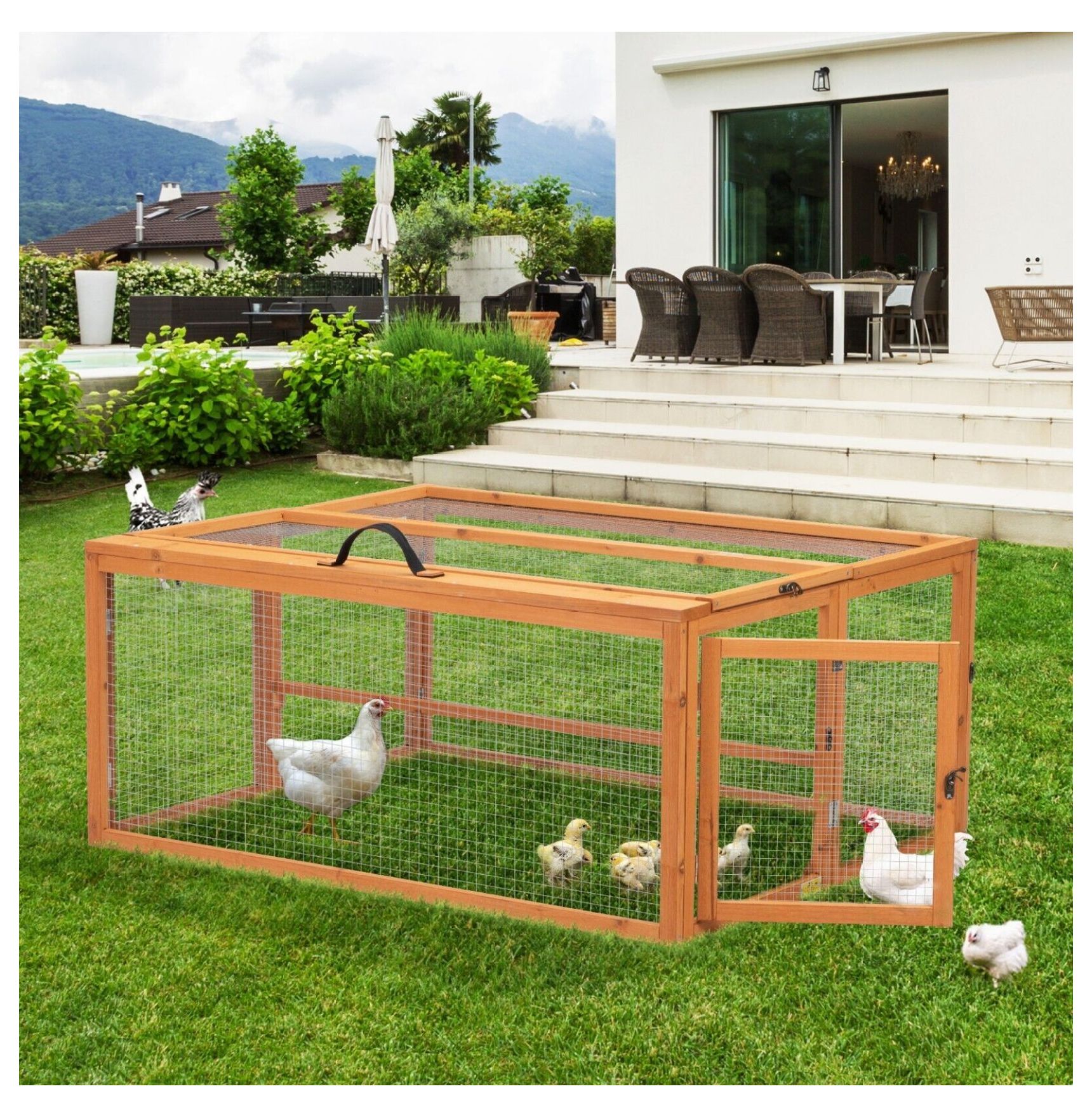 WANCQ Wood Rabbit Hutch Folding Chicken Coop with Roosting Bar Outdoor