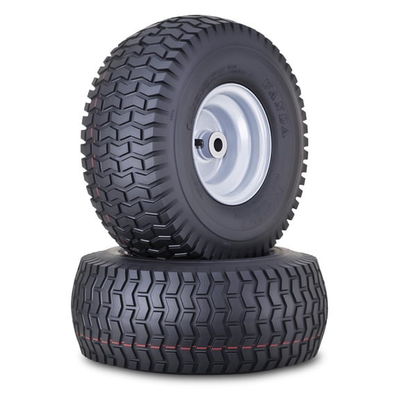 WANDA 15X6-6 4-Ply Lawn Mower Tractor Tire Wheel Assembly with 3/4" Bushing 3" Center Hub Silver Wheel-13114,SET 2