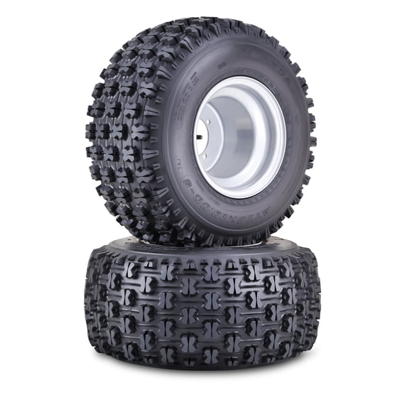 WANDA 20X10-9 GNCC ATV Tire Wheel Assembly with 4/110mm PCD 3+6 Offset Silver Wheels 10081, SET 2