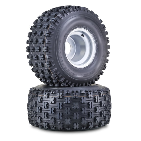 WANDA 22x10-9 GNCC ATV Tire Wheel Assembly on 4/110mm PCD 3+6 Offset Silver Wheels 10263, SET 2