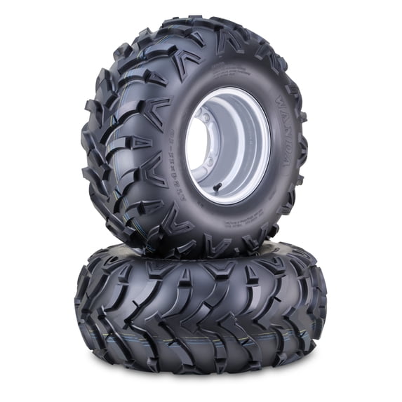 WANDA 24x11-10 Mud ATV Tire Wheel Assembly with 4/156mm PCD 3+5 Offset Silver Wheel 10245, SET 2