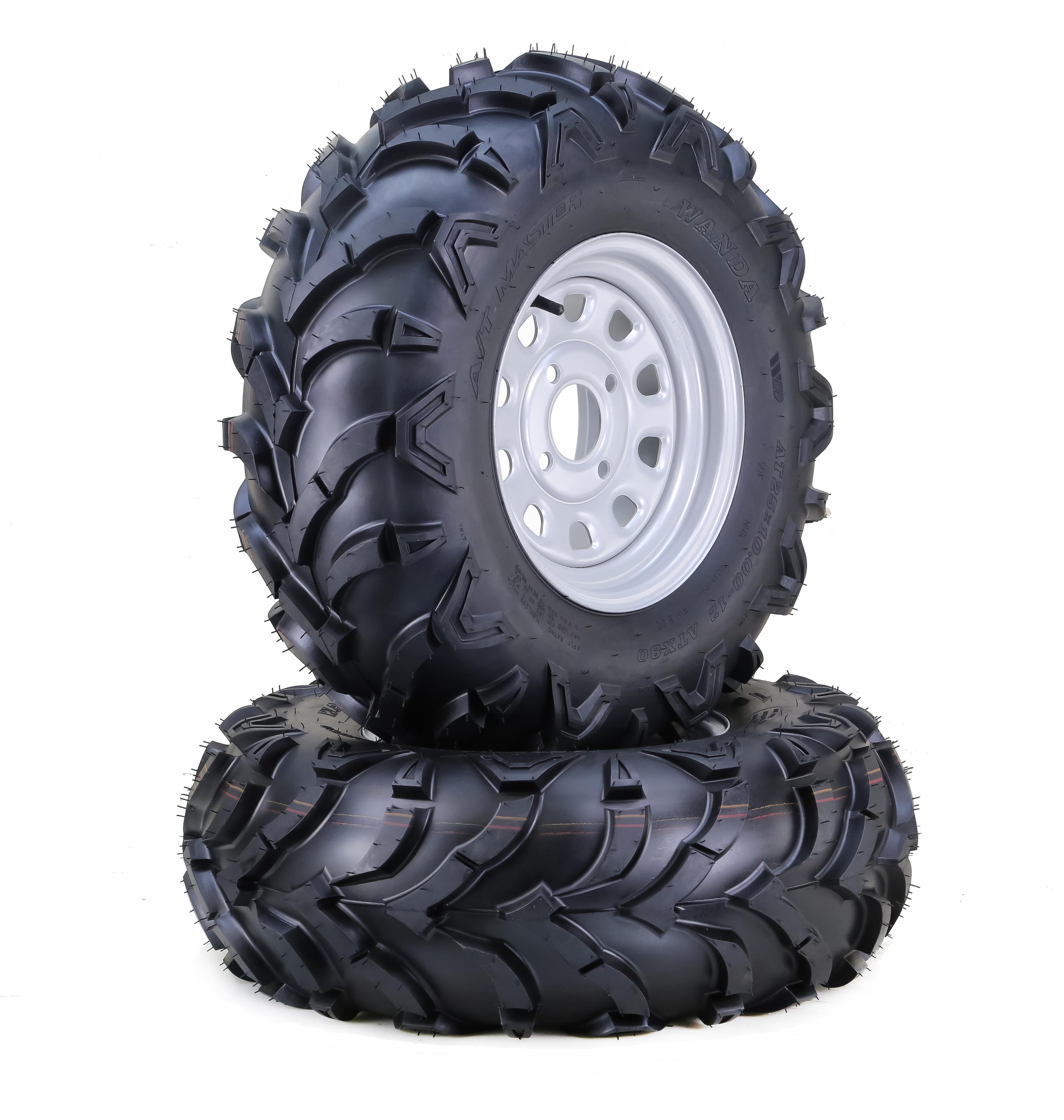 WANDA 25x10-12 Solid Mud ATV Tire & wheel with 4-110 PCD 5+2 Silver ...