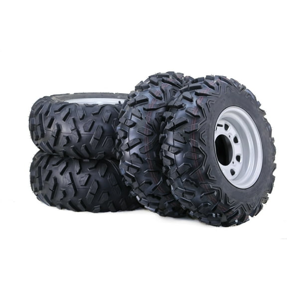 WANDA 26X9-12 26X10-12 ATV Tire Wheel Assembly 6-Ply P3501 with 4 Lugs on 156 PCD 4+3 Silver Wheel-Set 4