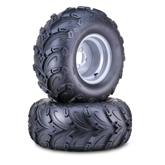 WANDA ATV Tire Assembly 24X11-10 on 4x4" PC Silver Wheels 10367 Mud Sling,SET 2
