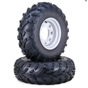 WANDA ATV Tire & Wheel 24X10-12 6-Ply Light Mud on 4 Lugs x 156 PCD 4+3 Silver Wheel-10432,SET 2