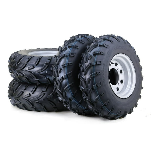 WANDA ATV Tire & Wheel 26X9-12 26X10-12 6-Ply Light Mud on 4 Lugs x 156 PCD 4+3 Silver Wheel-Set 4
