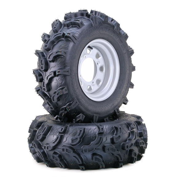 WANDA ATV Tire & Wheel 26x12-12 6-Ply Super Mud with 4 Lugs on 156 PCD 4+3 Offset Silver Wheel-10218,SET 2