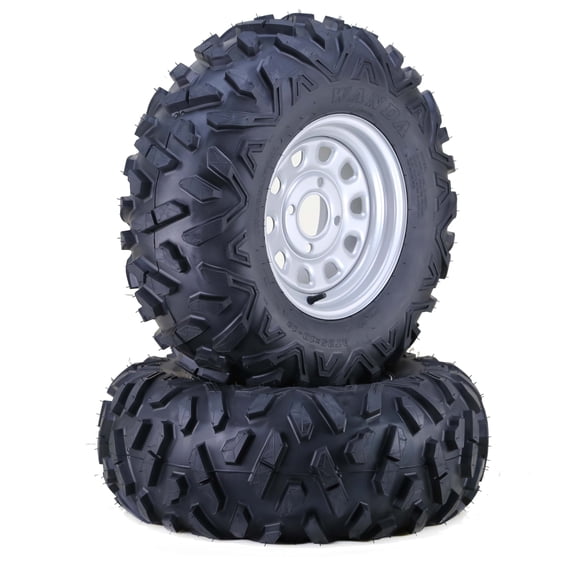 WANDA ATV Tire & wheel 25x10-12 6-Ply P3501 on 4-110 PCD 5+2 Silver Wheel, SET 2