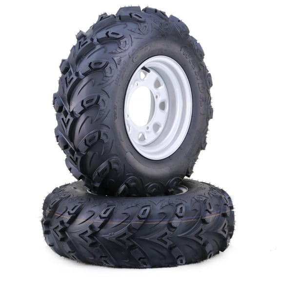 WANDA ATV Tire & wheel 25x8-12 8-Ply Mud Sling on 4-156 PCD 4+3 OS Silver Wheel-17036,SET 2
