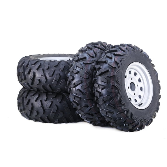 WANDA ATV Tire & wheel Set 25x8-12 25x10-12 6-Ply P3501 with 4-110 PCD 5+2 Silver Mod Wheels-17035,SET 4