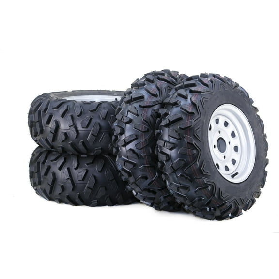 WANDA ATV Tire & wheel Set 25x8-12 25x10-12 6-Ply P3501 with 4-110 PCD 5+2 Silver Mod Wheels-17035,SET 4