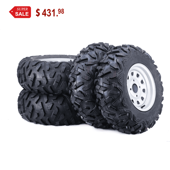 WANDA ATV Tire & wheel Set 25x8-12 25x10-12 6-Ply P3501 with 4-110 PCD 5+2 Silver Mod Wheels-17035,SET 4