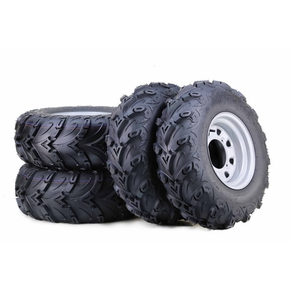 WANDA ATV Tire & wheel Set 25x8-12 & 25x10-12 8-Ply Mud Sling on 4-156 PCD 4+3 OS Silver Wheels, SET 4