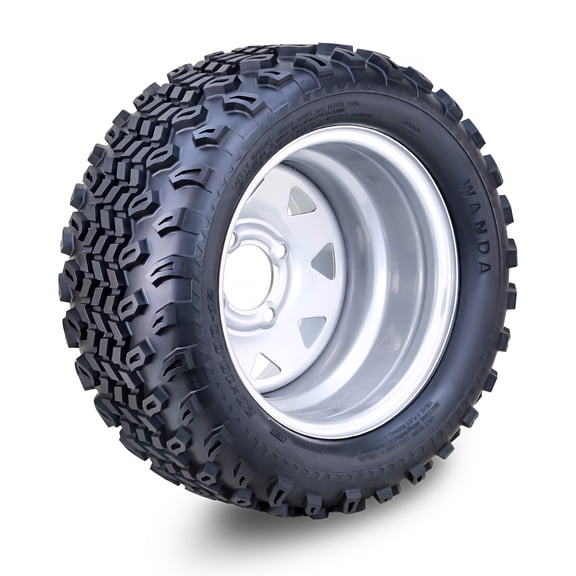 WANDA Golf Cart Tire & Wheel 20X10-12 with 4 Lugs on 4" PCD ET-25.4 Silver Wheel 14051