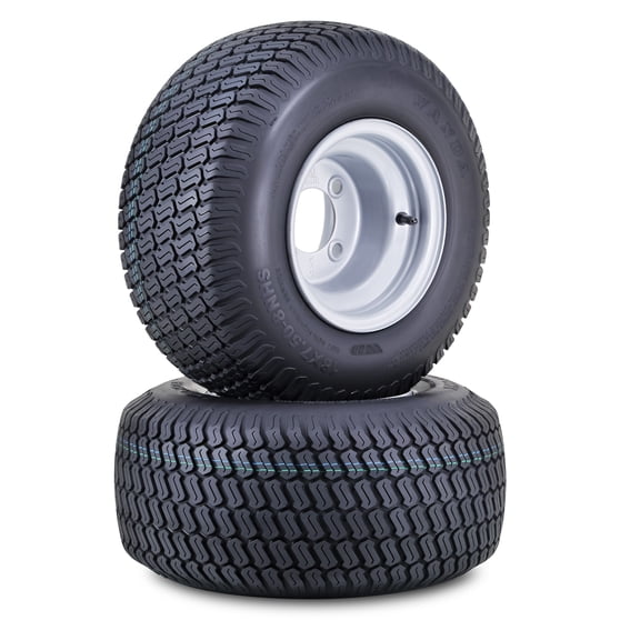 WANDA Lawn Mower Tractor Tire Wheel Assembly 18X7.5-8 4-Ply with 4 Lugs on 4" PCD Silver Wheel-13027,SET 2