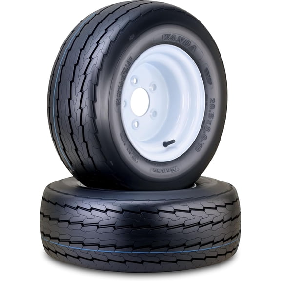 WANDA Trailer Tire Wheel Assembly 20.5x8-10 10-Ply E 95L w/ 5 Lugs on 4.5" PCD White Rim Installed ,SET 2