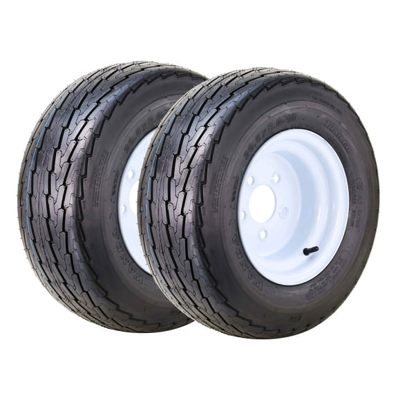 WANDA Trailer Tire Wheel Assembly 20.5x8-10 10-Ply E 95L w/ 5 Lugs on 4.5" PCD White Rim Installed ,SET 2