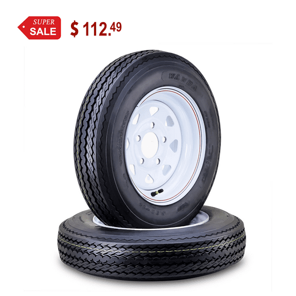 WANDA Trailer Tire Wheel Assembly 5.30-12 6-Ply C 82M 5 Lug on 4.5" PCD White Spoke Rim ,SET 2