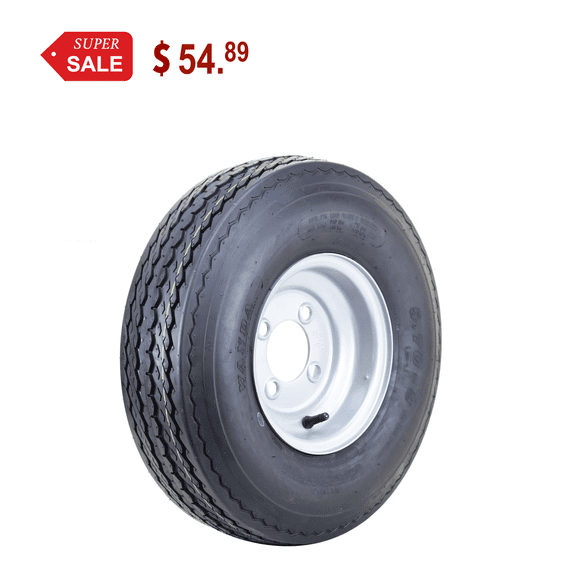 WANDA Trailer Tire Wheel Assembly 5.70-8 6-Ply C 77M with 4 Lugs on 4" PCD Silver Rim