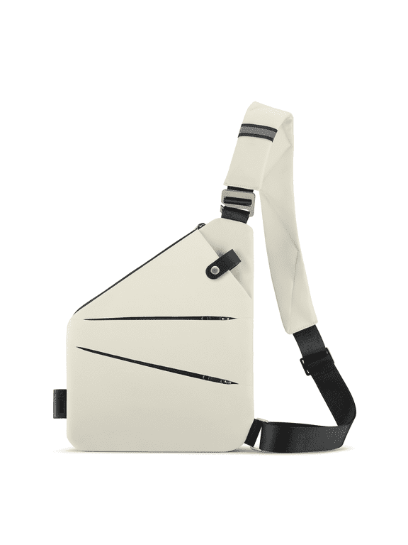 Anti Theft Crossbody Travel Bag for Women Men, Multi-Pocket Crossbody Bag, Slim Sling Bag with Adjustable Strap, Ivory White