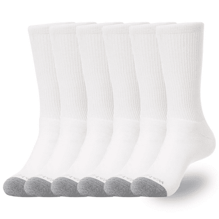 WANDER Men's Cushion Crew Socks 6-Pack Running Socks Men Cotton Athletic Sport Work Shoes White 8-13