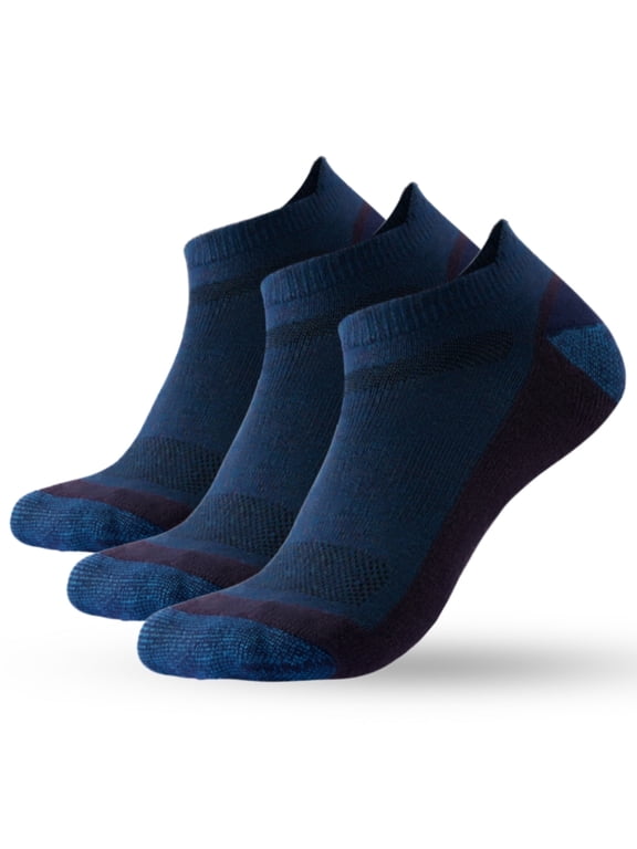 Merino Wool Ankle Socks 3 Pairs Cushioned Sweat-Wicking No Show Socks For Running & Hiking