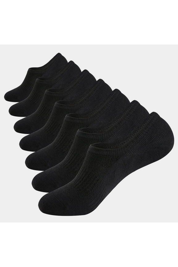 No Show Socks Mens 7 Pairs Cotton Thin Non Slip Low Cut Mens Invisible Casual Socks (7black, Size 9-12)
