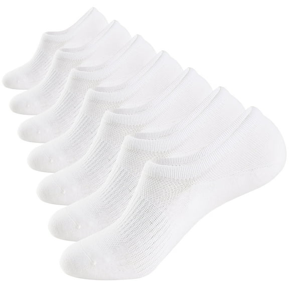 WANDER No Show Socks Mens 7 Pairs, Cotton Thin Non Slip Low Cut Mens Invisible Casual Socks, White, Size 9-12