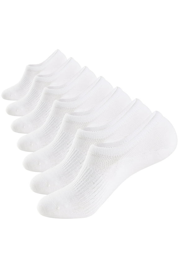 No Show Socks Mens 7 Pairs, Cotton Thin Non Slip Low Cut Mens Invisible Casual Socks, White, Size 9-12