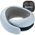 thumbnail image 1 of WANDER+ Travel Neck Pillow, Pure Memory Foam Neck Pillow for Airplanes, Comfortable Breathable Cover, 360 Degree Support Ergonomic Design Best for Sleeping Plane Train Travel Essentials Max Sky Blue, 1 of 7