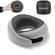 WANDER+ Travel Pillow, 100% Pure Memory Foam Travel Neck Pillow Airplane Neck Support Ergonomic Design Best for Sleeping Plane Car Train Office Flight for Adult