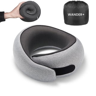 WANDER+ Travel Pillow, 100% Pure Memory Foam Travel Neck Pillow Airplane Neck Support Ergonomic Design Best for Sleeping Plane Car Train Office Flight for Adults, Gray