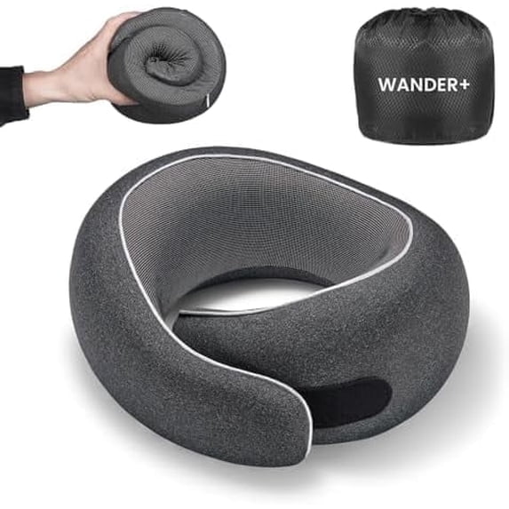 WANDER+ Travel Pillow, 100% Pure Memory Foam Travel Neck Pillow Airplane Neck Support Ergonomic Design Best for Sleeping Plane Car Train Office Flight for Adults ,Red