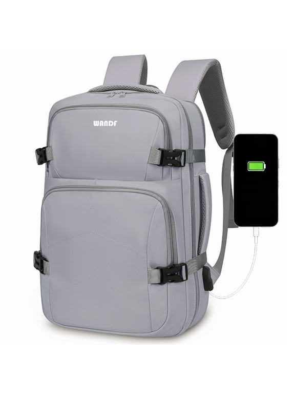 17" Travel Backpack for Men Women,Airlines Approved Carry On Clamshell Backpack fit 15.6" Laptop,Personal item Backpack 18x14x8,Water-Resistant Casual Backpack with Charging Port(Grey)
